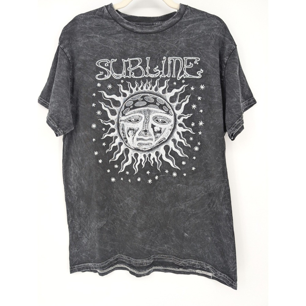Sublime Graphic T-Shirt Mens L Black Acid Wash Sun Logo Band Tee 90s Y2K Skater